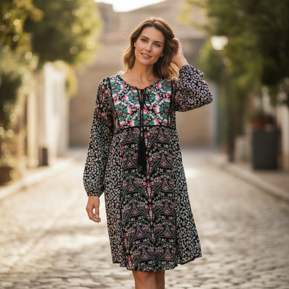 Sundance Dress Women's Chelsea Morning Black Floral Embroidered Peasant Small